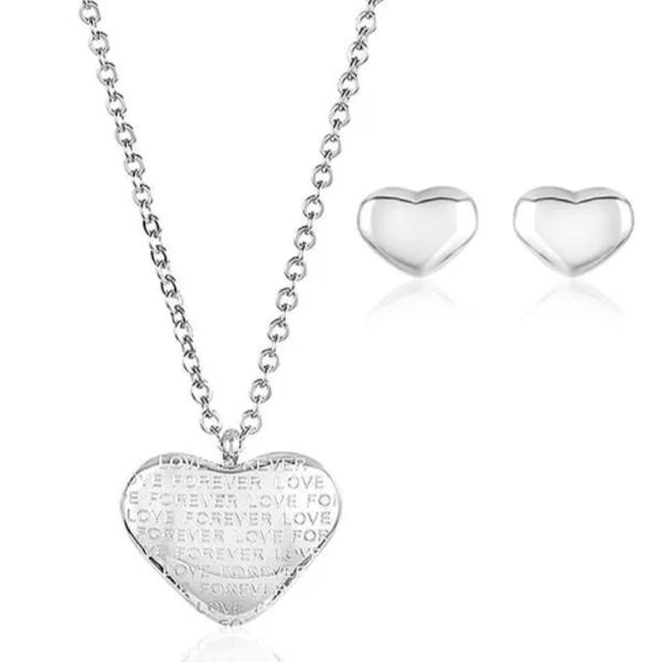 Heart Necklace And Stud Earrings Set