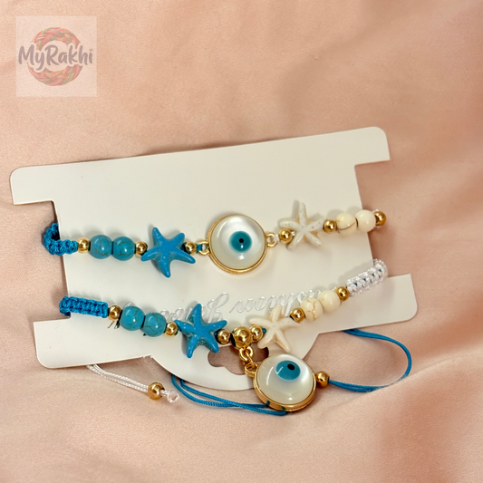 A high-end handcrafted rakhi featuring intricate traditional motifs and premium materials, designed for a distinguished festive look.