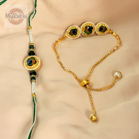 Part of our Artisan collection, this rakhi features unique handcrafted details and superior craftsmanship for a standout festive accessory.