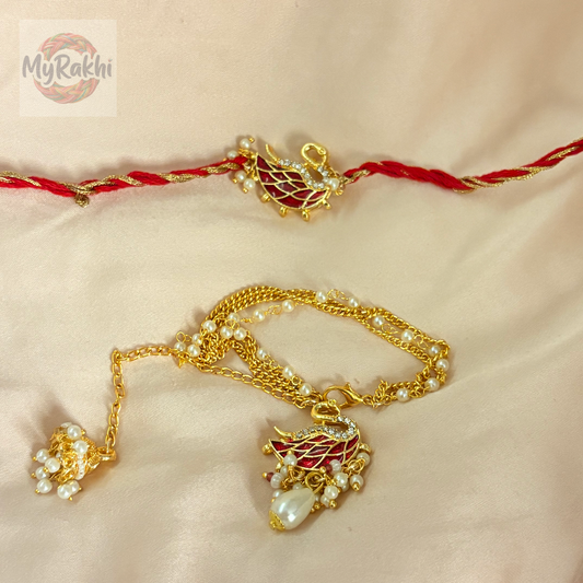 This rakhi emphasizes the beauty of the sacred thread with bold, vibrant colors and simple yet effective decorative elements.